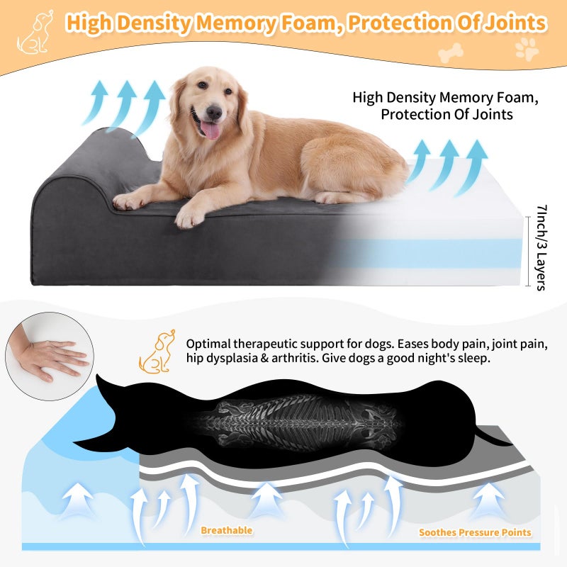 Rainmr Orthopedic Dog Beds for Large Dogs, 7" Memory Foam Dog Beds with Waterproof Liner, Durable Microsuede Cover, Removable and Washable, Nonskid Bottom, 48"x30"x7" L Grey - Image 2