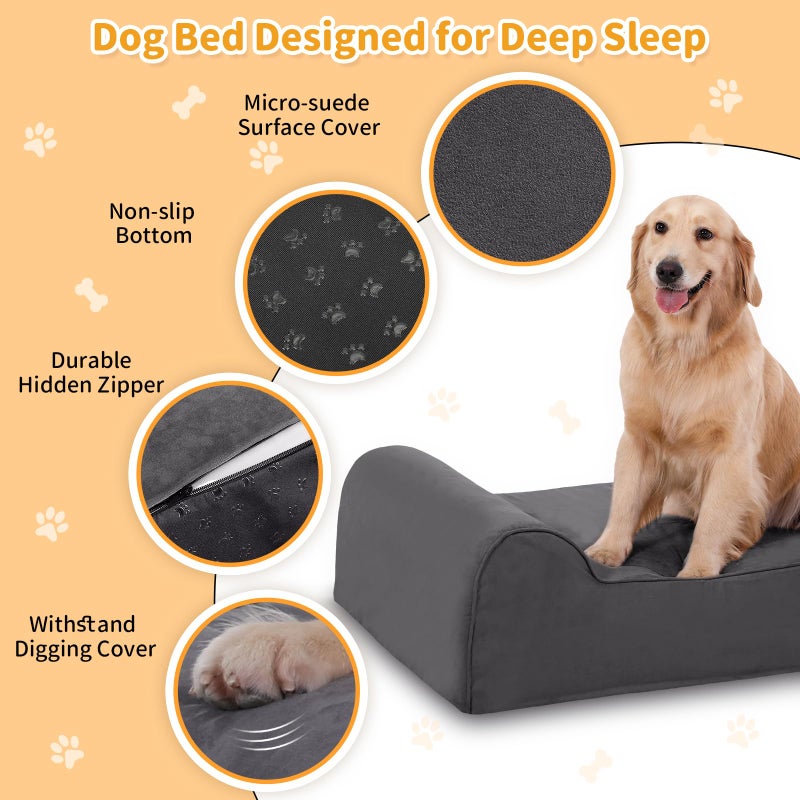 Rainmr Orthopedic Dog Beds for Large Dogs, 7" Memory Foam Dog Beds with Waterproof Liner, Durable Microsuede Cover, Removable and Washable, Nonskid Bottom, 48"x30"x7" L Grey - Image 3
