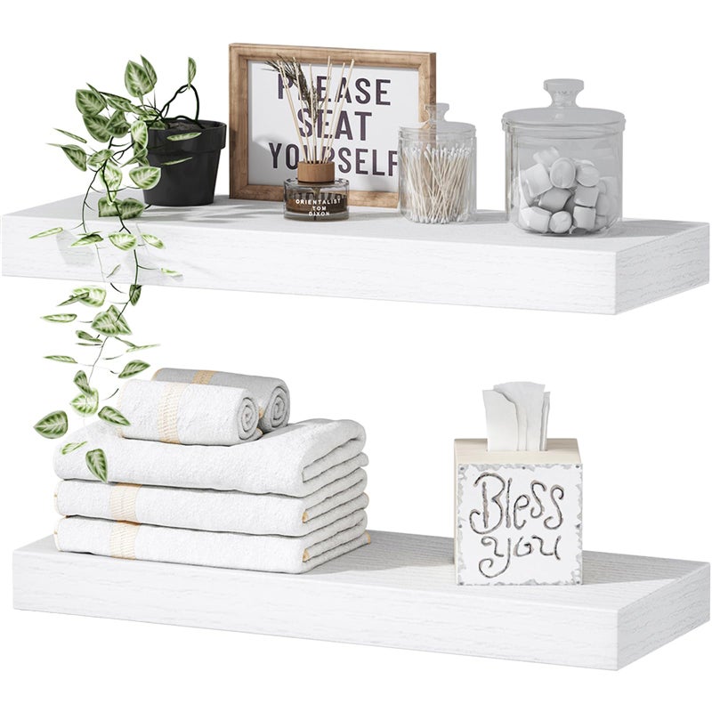 QEEIG White Bathroom Floating Shelves for Wall Shelf Over Toilet Wall Mounted Farmhouse Small 16 inch Set of 2 00840W