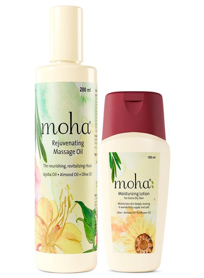 Moha Rejuvenating Massage Oil 200ml And Moisturizing Lotion 100ml Combo | Tones the Skin with Jojoba Oil, Almond Oil, Olive Oil, Moisturization Refreshing Hydration Non-Sticky Feel For Men & Women