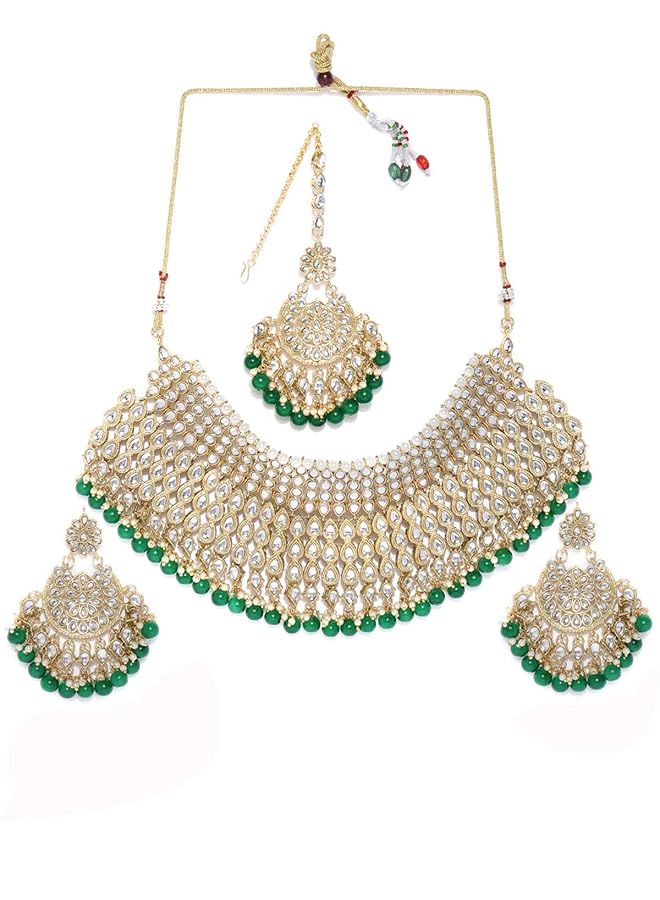 إيروريكس طقم مجوهرات كوندان ولآلئ للنساء باللون الذهبي Zpfk8521 - Image 1