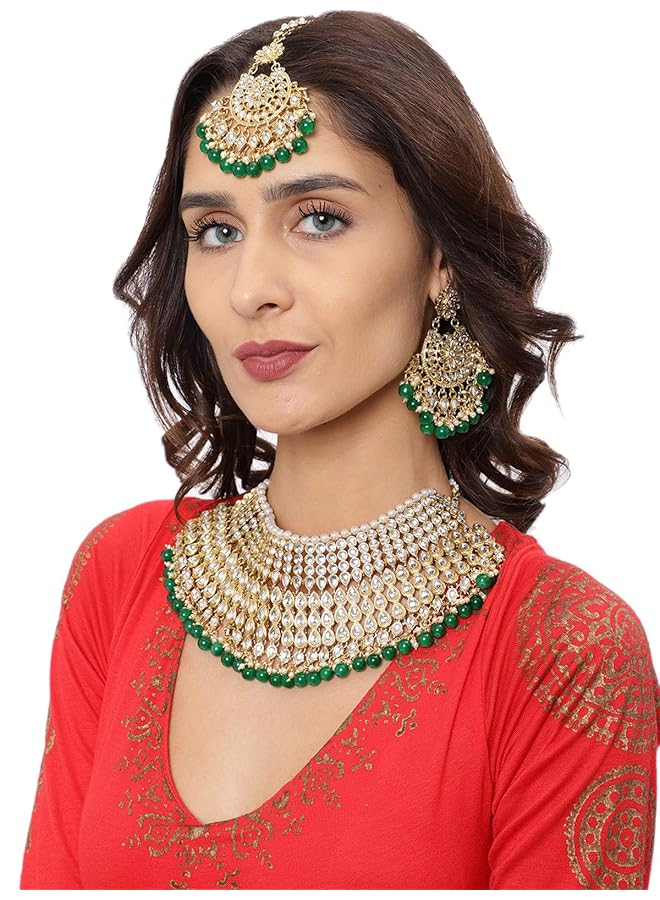 إيروريكس طقم مجوهرات كوندان ولآلئ للنساء باللون الذهبي Zpfk8521 - Image 2