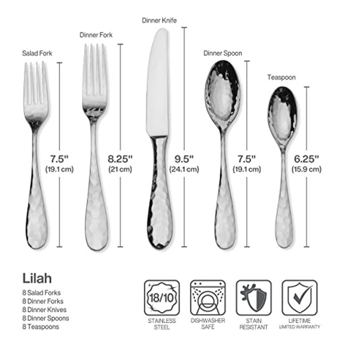 Mikasa , Lilah Flatware Service For 8, 45 Piece Set, 18/10 Stainless Steel, Silverware Set With Serving Utensils - Image 2