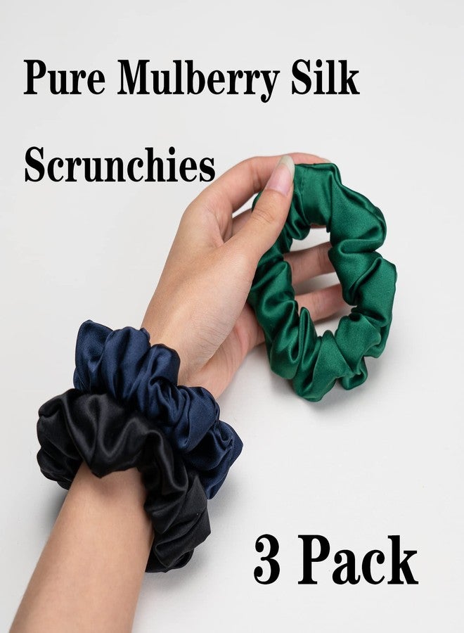 Silmer Silk Scrunchies for Hair 100% Mulberry Silk Hair Ties 3 Pack(Black, Navy Blue, Emerald) - Image 2