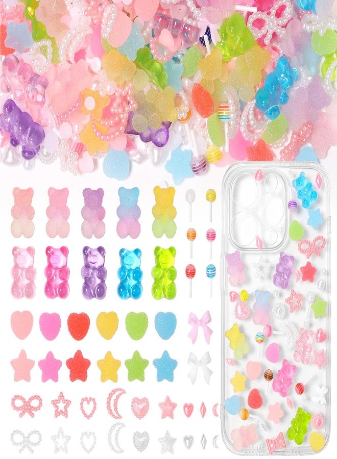 CESUSME 400 Pcs Candy Junk Case Charms Kit, Color Gummy Bear Lollipop Star Heart Charms for Junk Cases, Pink White Bow Moon Hearts Pearls Phone Case Charms, Assorted Slime Charms for DIY Crafts - Image 1