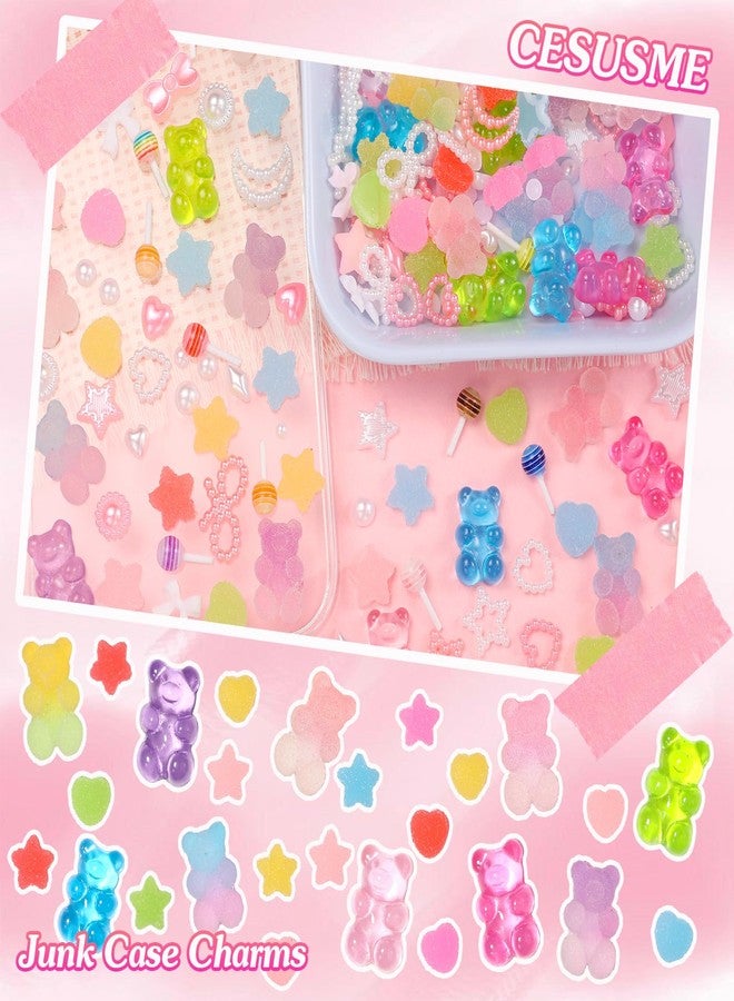 CESUSME 400 Pcs Candy Junk Case Charms Kit, Color Gummy Bear Lollipop Star Heart Charms for Junk Cases, Pink White Bow Moon Hearts Pearls Phone Case Charms, Assorted Slime Charms for DIY Crafts - Image 5