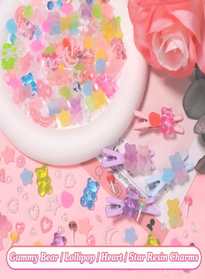 CESUSME 400 Pcs Candy Junk Case Charms Kit, Color Gummy Bear Lollipop Star Heart Charms for Junk Cases, Pink White Bow Moon Hearts Pearls Phone Case Charms, Assorted Slime Charms for DIY Crafts - Image 4