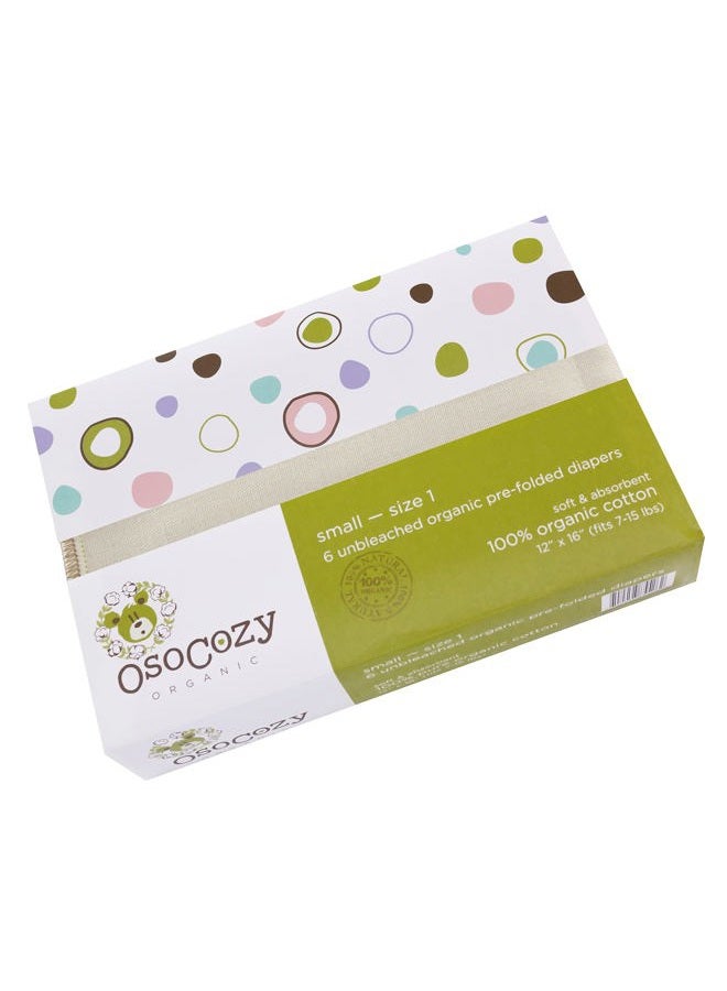 OsoCozy Organic Cotton Prefold Cloth Diapers Traditional Fit Small 4x8x4 Layering (6pk) - Super-Soft, Thick, Absorbent and Durable. Unbleached Natural Color, Fits 7-15 lbs. - Image 1