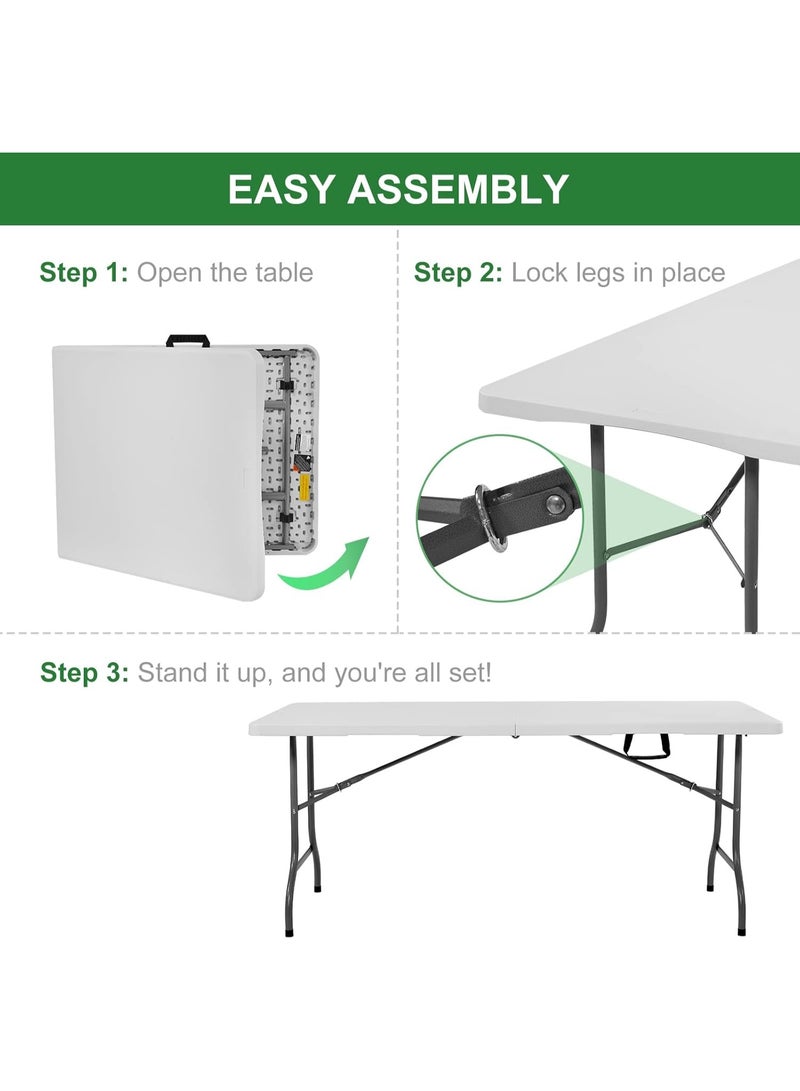 6ft Heavy Duty Folding Table, Portable Waterproof Multipurpose Table with Sturdy Metal Frame for Camping, Picnic, Garden, Parties and Indoor Outdoor Use - Image 3