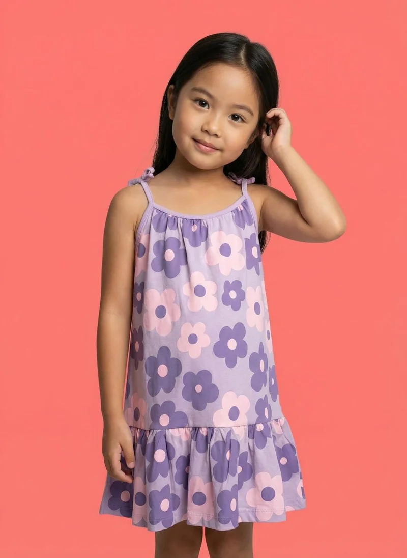 نوتيناتي Nautinati Girls' 100% Cotton All-over Floral Print A-line Dress