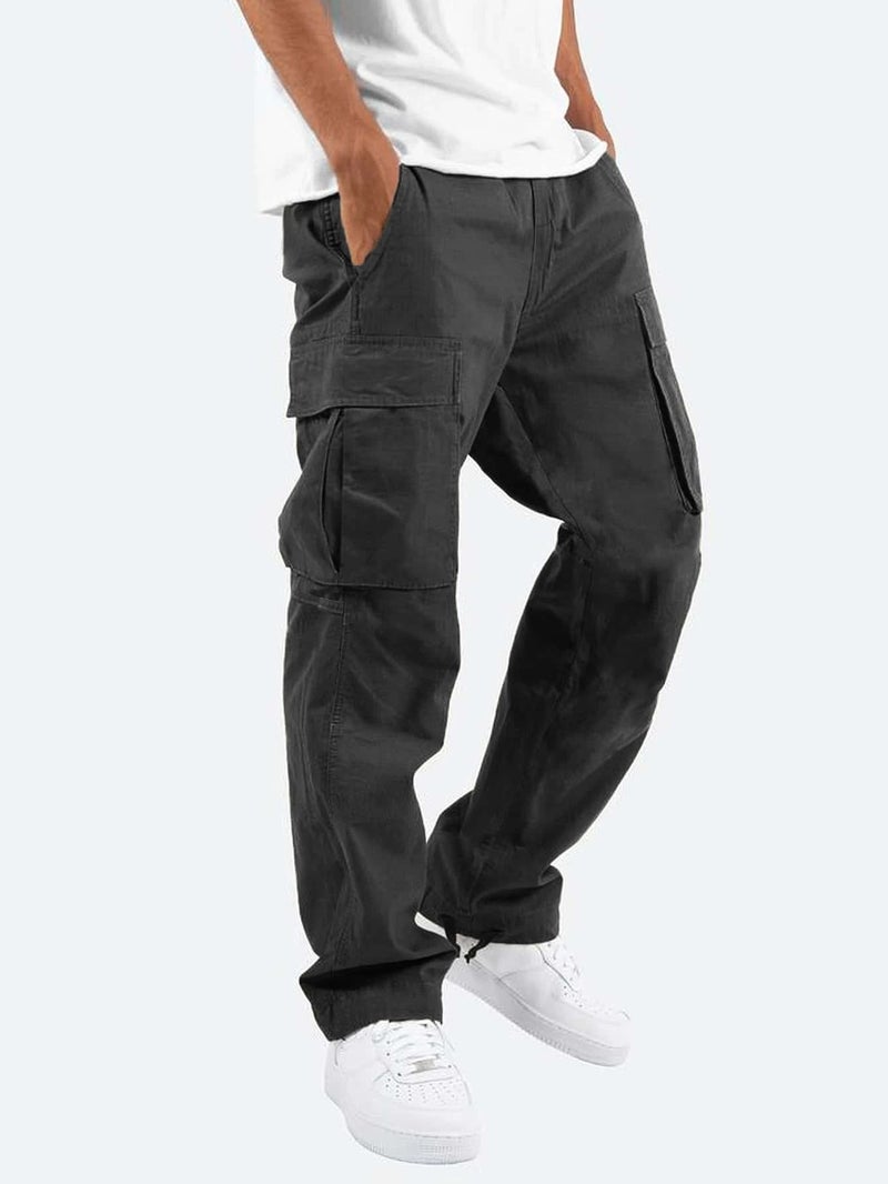 Summer Mens Cargo Pants with Elastic Waist Black 