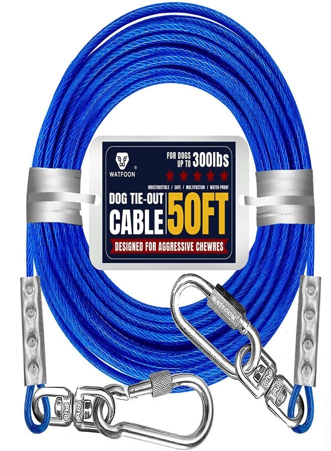 WATFOON Tie Out Cable for Dogs Up to 300lbs,50ft Extra Strong 1000lbs Break Strength Tie-Out Tether Trolley Training Lead,Dog Run Cable for Yard Garden Park Camping Outside (Reflective Blue, 300lbs 50ft) - Image 1