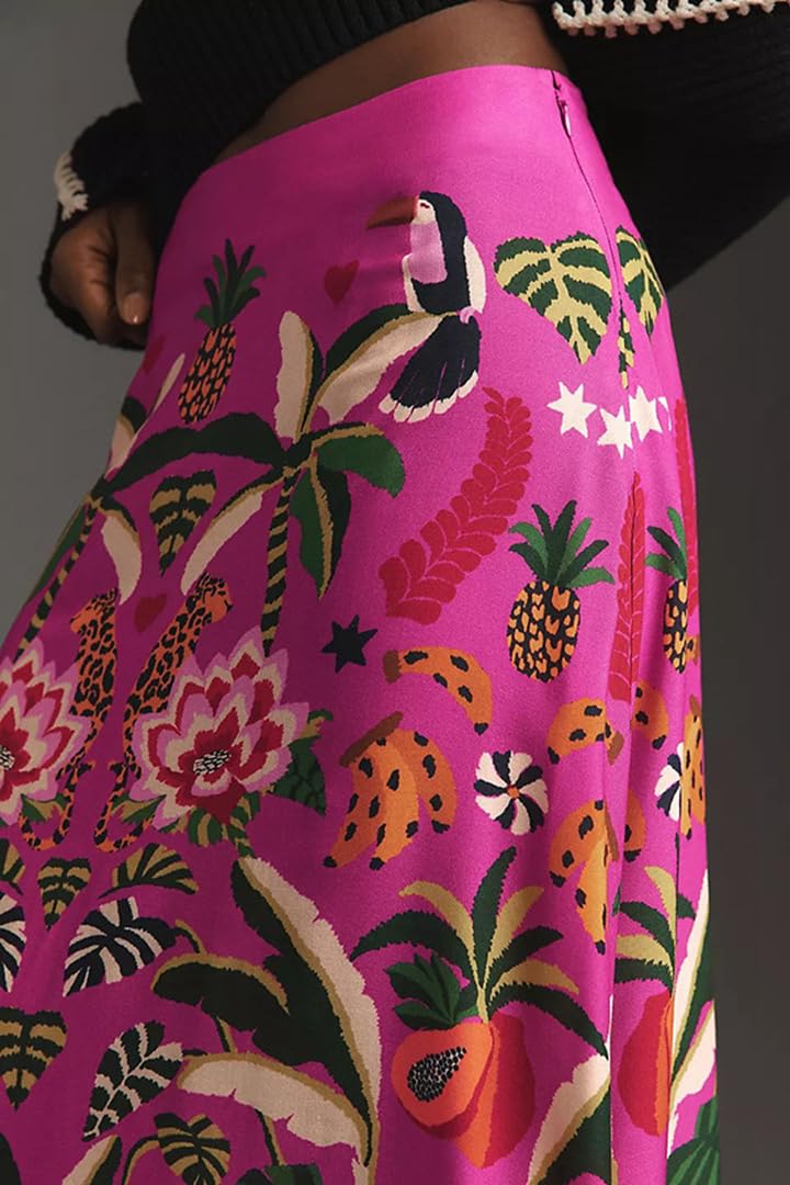 THLAI Womens Skirt Midi Skirt Tropical Plant Print Pink Zipper A-Line Long Skirts Spring Summer Skirt Floral - Image 5