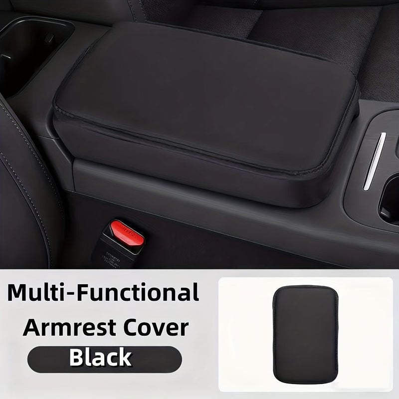 Car Armrest Box Protection Mat Multifunctional Storage Bag Brown Glossy Double Pocket - Image 4