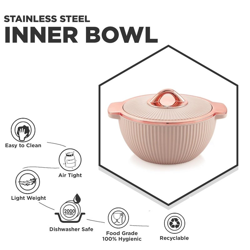 Liza Froyo Casserole1 PC, Round PU Insulated Inner Stainless Steel Casserole with Lid & Metalizing Knob | BPA Free | Confident Grip Handle (FROYO 1450.) (Beige) - Image 2