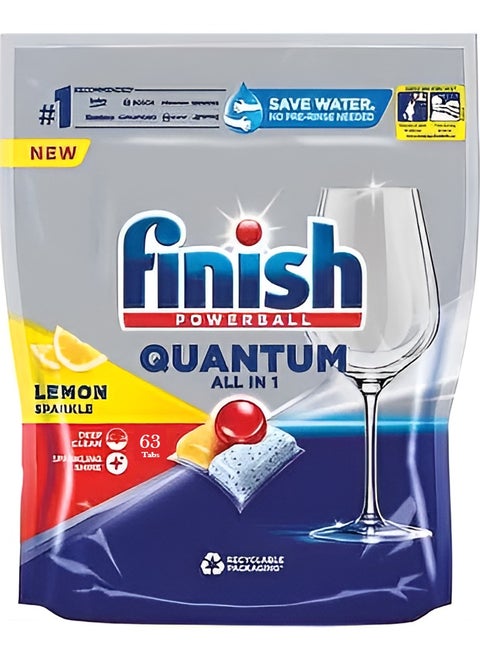 Finish Powerball Dishwasher Detergent All in One Tablets for Deep Clean & Sparkling Shine Lemon 63 Tabs