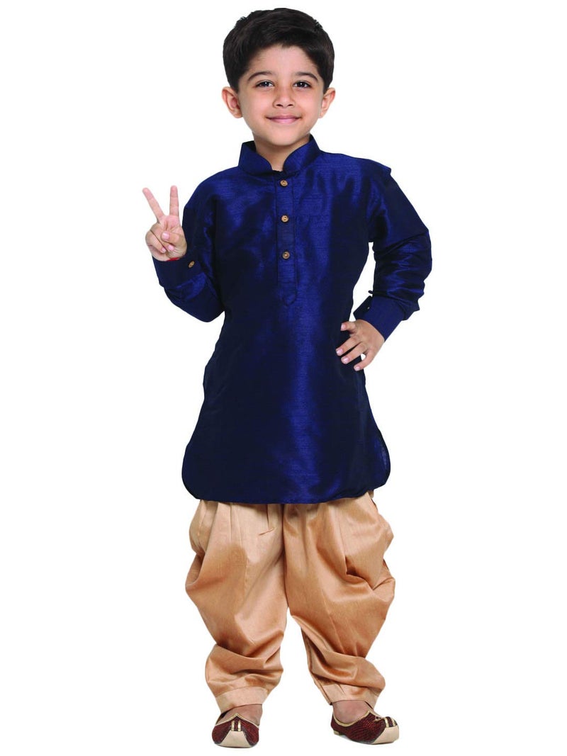 JBN Creation Boys' Navy Blue Silk Blend Kurta and Dhoti Set - Perfect for Festivals and Special Occasions - Image 1