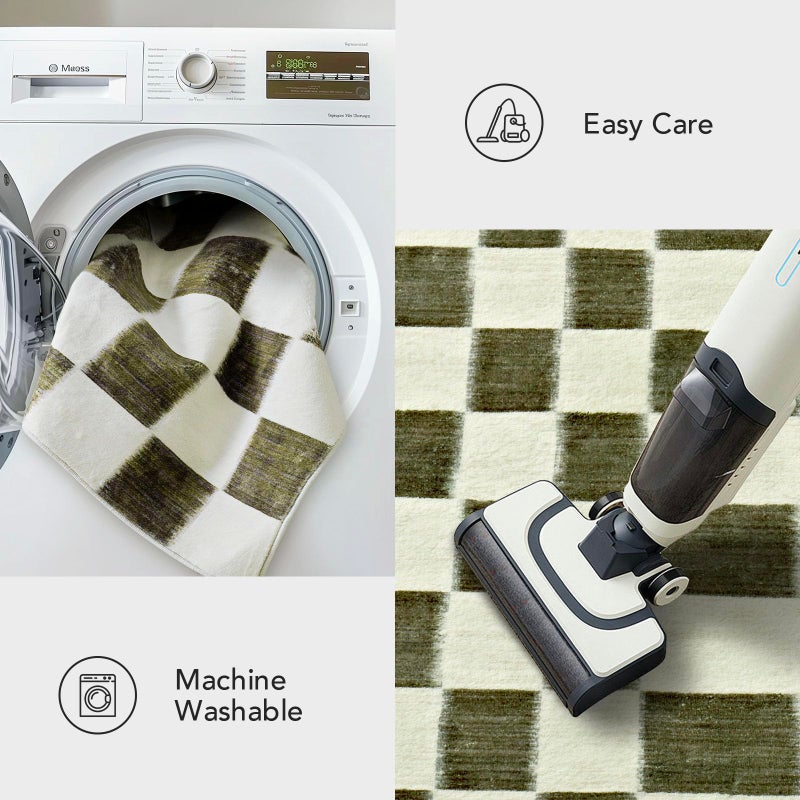 EVERGRACE Checkered Plaid Area Rug 2x6, Soft Christmas Faux Wool Rugs Washable Anti Slip Rugs Long Runner Carpet for Entryway Bedroom Living Room Hallway Kitchen and Laundry, Olive Green - Image 4