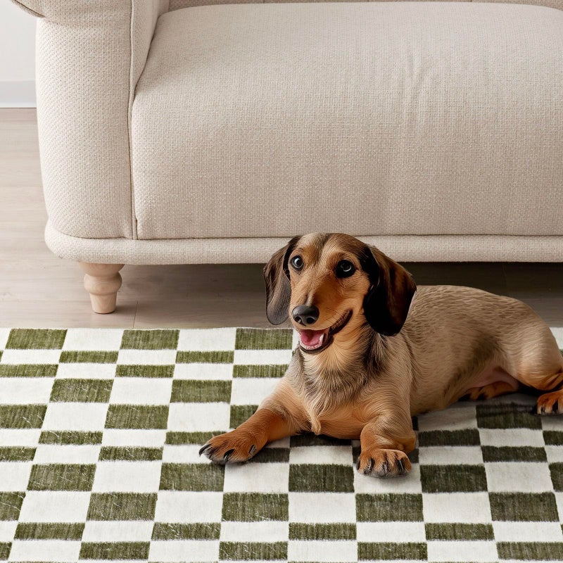 EVERGRACE Checkered Plaid Area Rug 2x6, Soft Christmas Faux Wool Rugs Washable Anti Slip Rugs Long Runner Carpet for Entryway Bedroom Living Room Hallway Kitchen and Laundry, Olive Green - Image 5