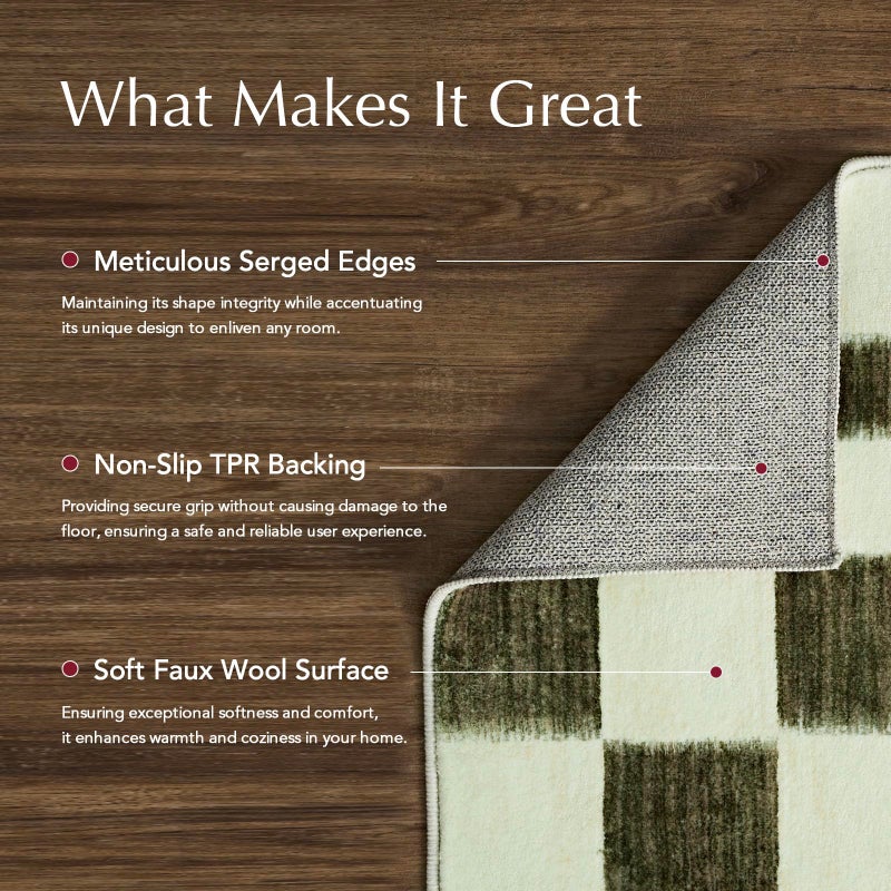 EVERGRACE Checkered Plaid Area Rug 2x6, Soft Christmas Faux Wool Rugs Washable Anti Slip Rugs Long Runner Carpet for Entryway Bedroom Living Room Hallway Kitchen and Laundry, Olive Green - Image 3