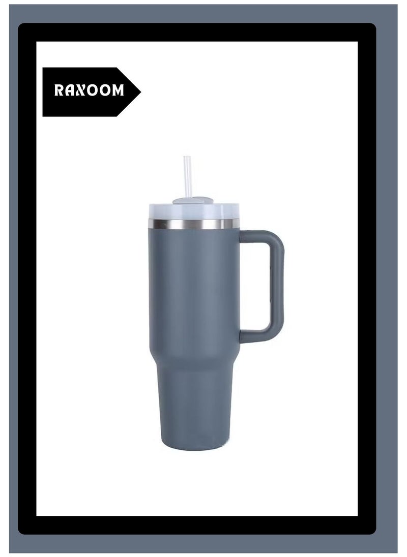 Stainless Steel Vacuum Insulated Tumbler with Lid and Straw for Water,Iced Tea or Coffee, Smoothie and More, Drak Blue Quartz, 40 oz