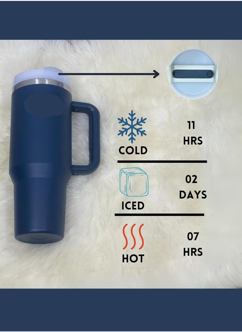 Stainless Steel Vacuum Insulated Tumbler with Lid and Straw for Water,Iced Tea or Coffee, Smoothie and More, Drak Blue Quartz, 40 oz