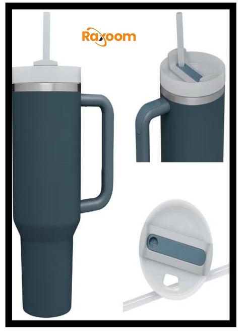 Stainless Steel Vacuum Insulated Tumbler with Lid and Straw for Water,Iced Tea or Coffee, Smoothie and More, Drak Blue Quartz, 40 oz