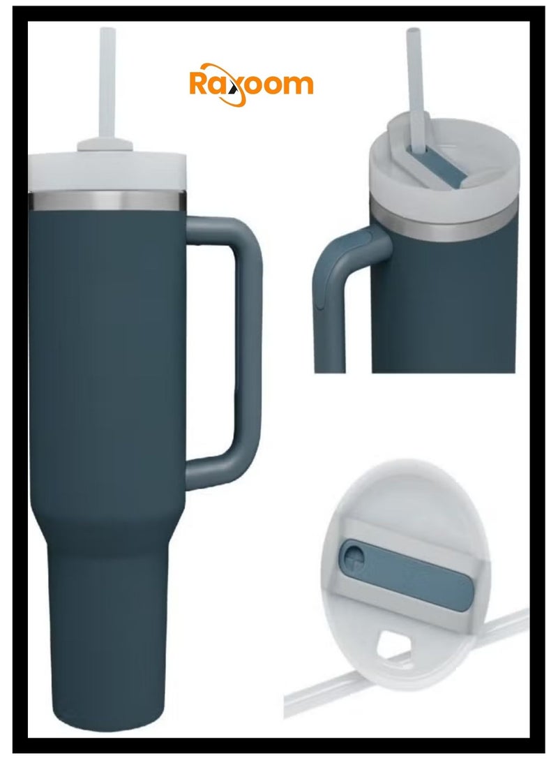 Stainless Steel Vacuum Insulated Tumbler with Lid and Straw for Water,Iced Tea or Coffee, Smoothie and More, Drak Blue Quartz, 40 oz