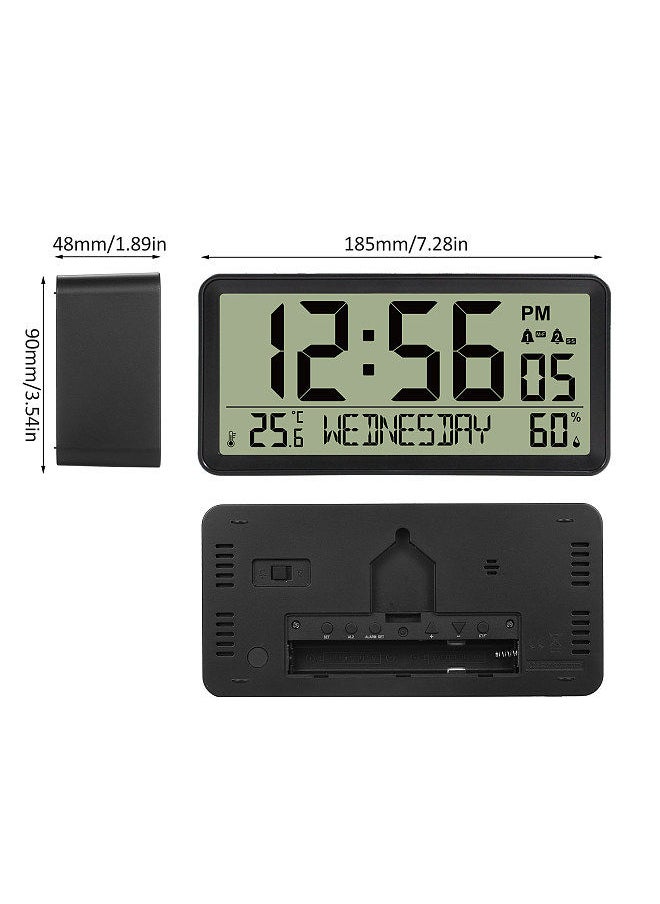 Generic - LCD Digital Alarm Clock Battery Operated Desk Electronic Small Clock with Indoor Temperature Humdity Date Backlight Snooze Function for Home Bedroom Bedside Desk - Image 1