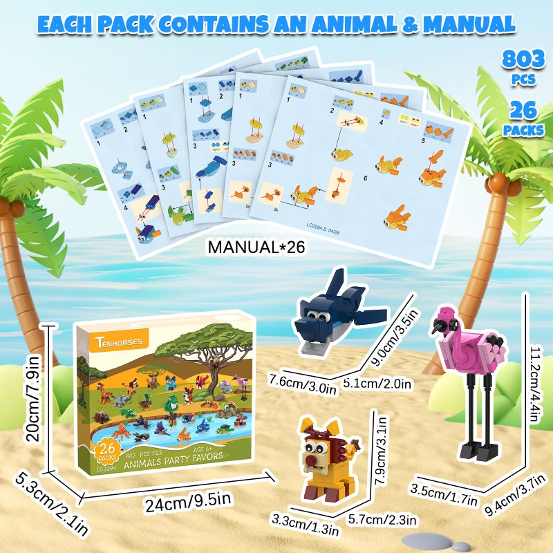 Tenhorses Party Favors for Kids Building Set 26 Pack Animals بناء مكعبات اللعب عيد الحب جوائز الفصول الدراسية أكياس جودي سلة عيد الفصح هدية عيد ميلاد للأطفال 8-12 (803PCS) - Image 2