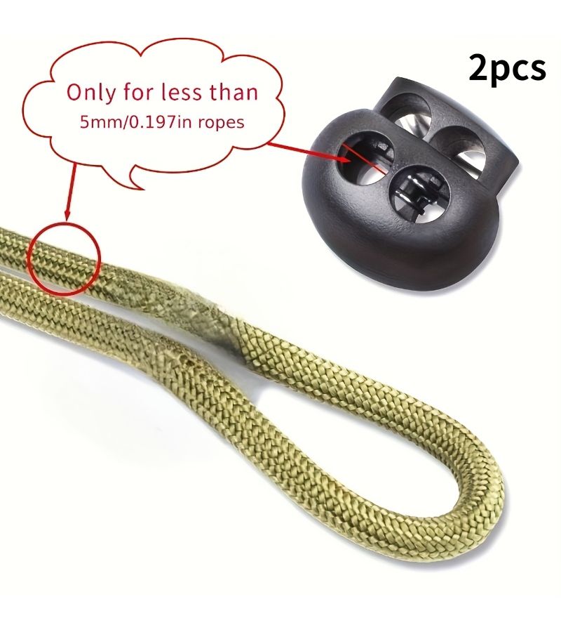 Black Double Hole Cylinder Plastic Lacing Lock 2pcs - Image 2