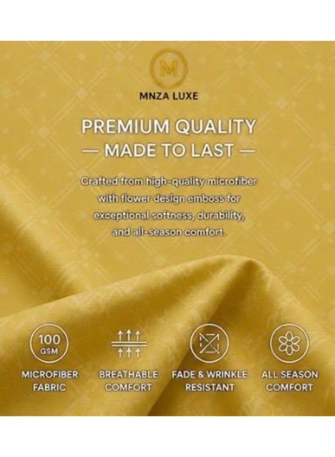 طقم ملاءة سرير مطاطية من الألياف الدقيقة بتصميم مربعات من MNZA LUXE، ملاءة مطاطية واحدة + غطاءا وسادة | فائق النعومة، قابل للتهوية ومقاوم للتجاعيد | خردلي - Image 5