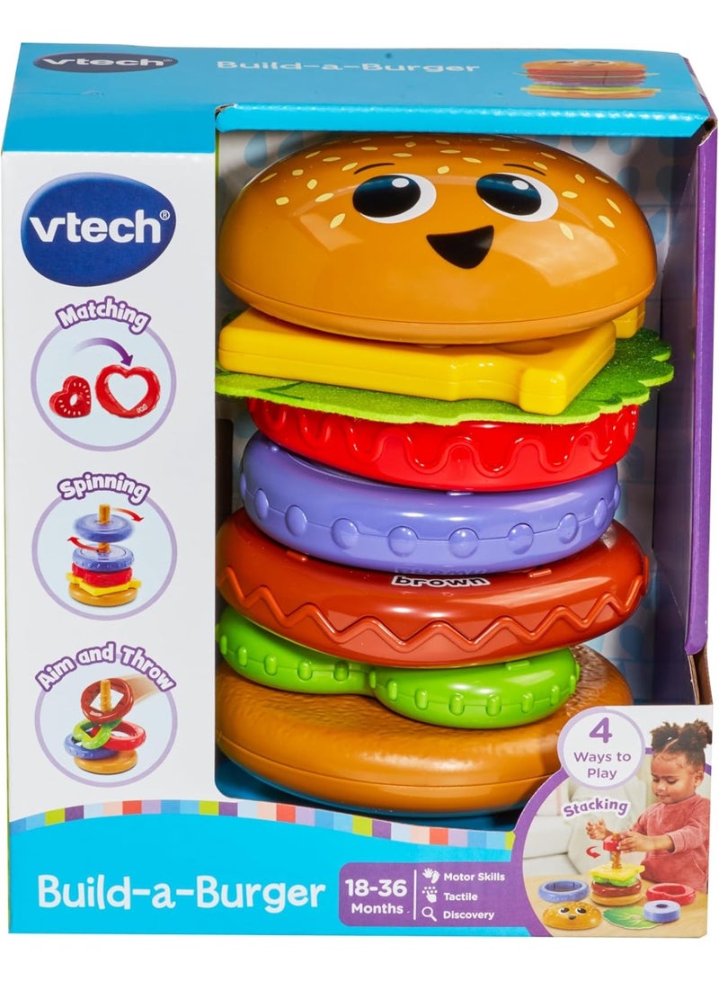 vtech لعبة فتيك بيبي بناء البرجر - لعبة تكديس وفرز مع 6 قطع طعام، مطابقة الأشكال، دوران ولعب بالألوان | للأطفال من 18 إلى 24 شهرًا+ - Image 4