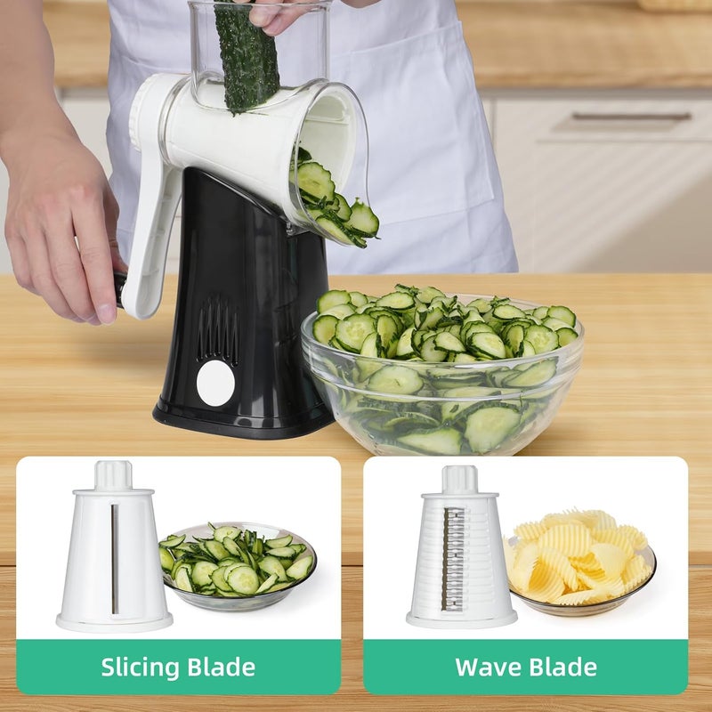 REDPANT 5 in 1 Rotary Cheese Grater, Manual Hand Crank Cheese Grater With Reinforced Suction & 5 Interchangeable Blades, Multifunctional Cheese Shredder, Easy to Use and Clean, Black - Image 2