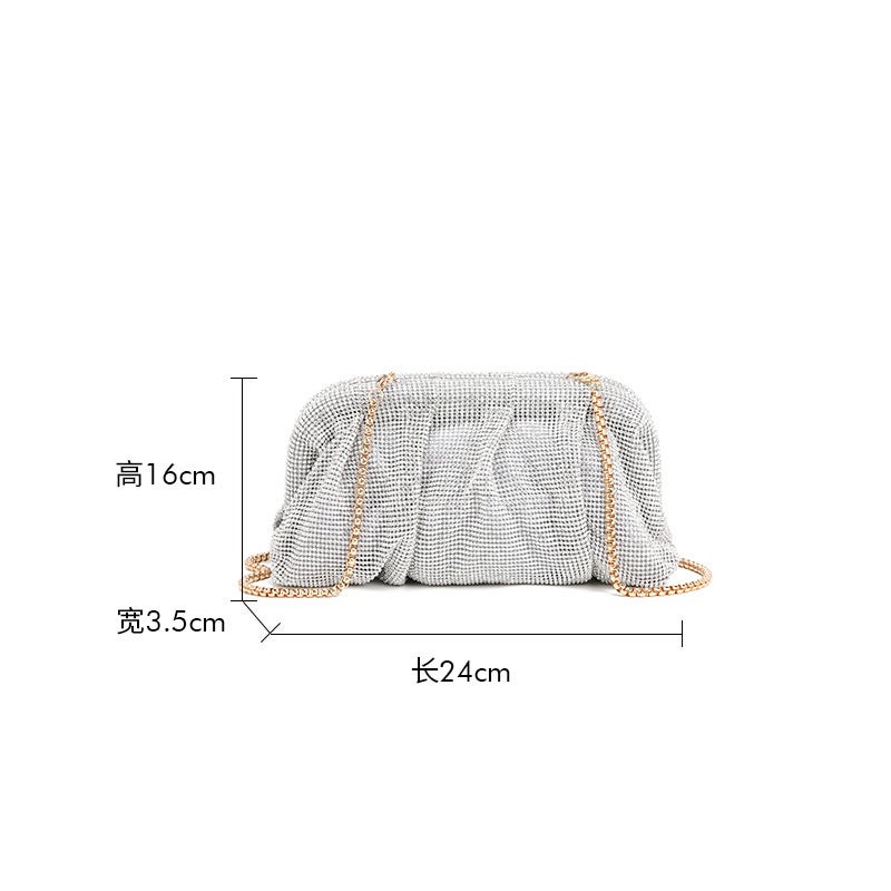 Rhinestone Cloud Bag 2024 Pleated Women'S Bag Texture High-End Cosmetic Bag Niche Messenger Bag - Image 5