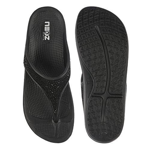 Neoz Ultra Soft Women's Slippers with Cushion FootBed for Adult | Comfortable & Light Weight| Stylish & Anti-Skid| Waterproof & Everyday Flip Flops for Ladies/Girls, W-SWAROVSKI-NERO_6 - Image 2