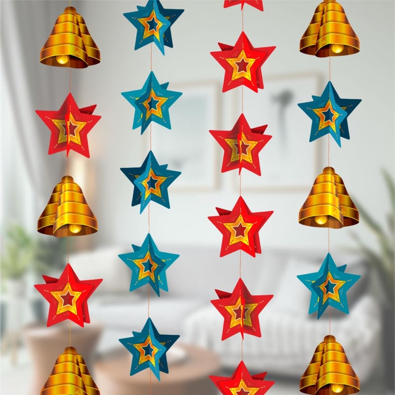Shree Space SB Hanging Pack of 4 Row Paper Star Bell for Home Office Decor All Festival Diwali Christmas New Year Decoration for Durga Pooja Navratri Laxmi Puja Dipawali All Festival - Image 1