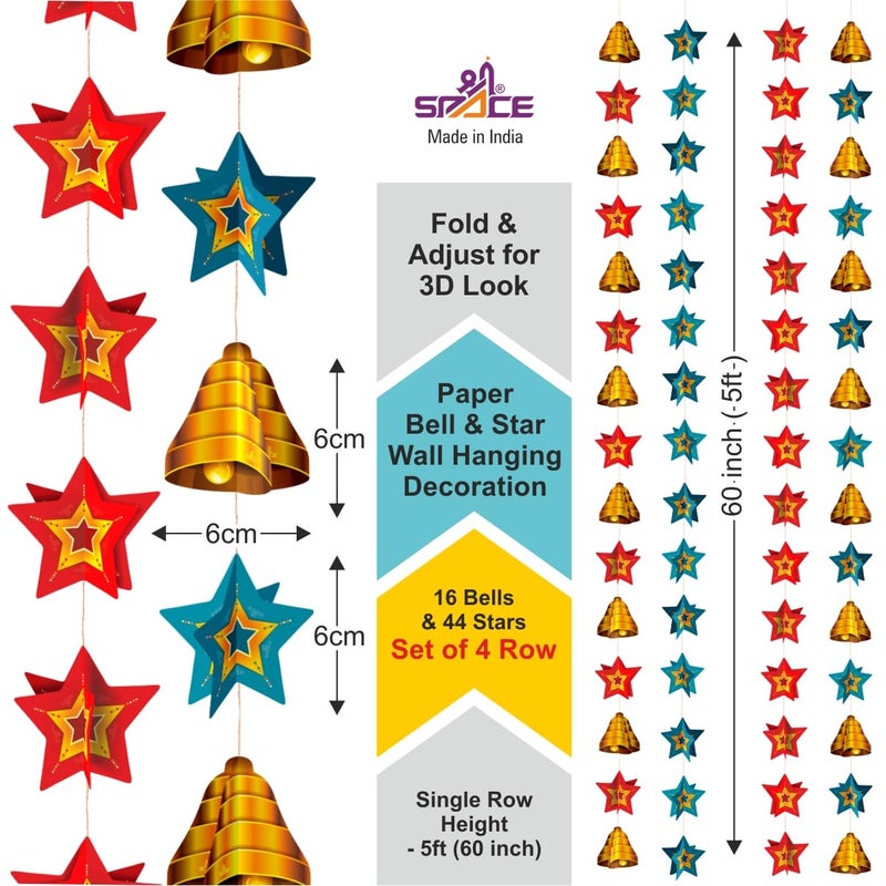 Shree Space SB Hanging Pack of 4 Row Paper Star Bell for Home Office Decor All Festival Diwali Christmas New Year Decoration for Durga Pooja Navratri Laxmi Puja Dipawali All Festival - Image 3