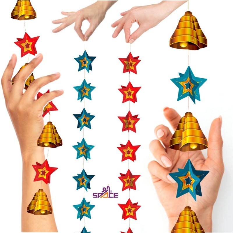 Shree Space SB Hanging Pack of 4 Row Paper Star Bell for Home Office Decor All Festival Diwali Christmas New Year Decoration for Durga Pooja Navratri Laxmi Puja Dipawali All Festival - Image 2