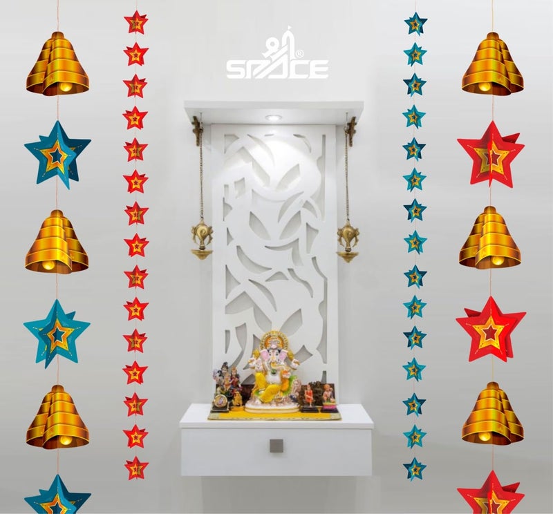 Shree Space SB Hanging Pack of 4 Row Paper Star Bell for Home Office Decor All Festival Diwali Christmas New Year Decoration for Durga Pooja Navratri Laxmi Puja Dipawali All Festival - Image 5