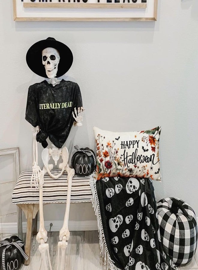RABUSOFA Halloween Pillow Covers 12x20 inch Pumpkin Ghost Bat Decorative Throw Pillow Horror Floral Wildflowers Couch Cushion Case Decorations for Sofa Bedroom Living Room Home Decor - Image 4