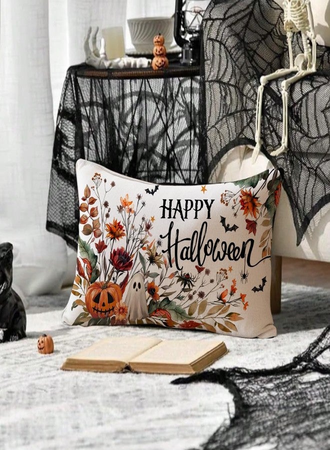 RABUSOFA Halloween Pillow Covers 12x20 inch Pumpkin Ghost Bat Decorative Throw Pillow Horror Floral Wildflowers Couch Cushion Case Decorations for Sofa Bedroom Living Room Home Decor - Image 2