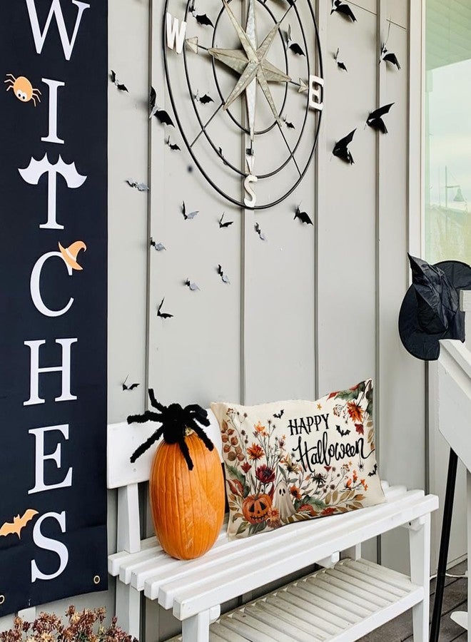 RABUSOFA Halloween Pillow Covers 12x20 inch Pumpkin Ghost Bat Decorative Throw Pillow Horror Floral Wildflowers Couch Cushion Case Decorations for Sofa Bedroom Living Room Home Decor - Image 3