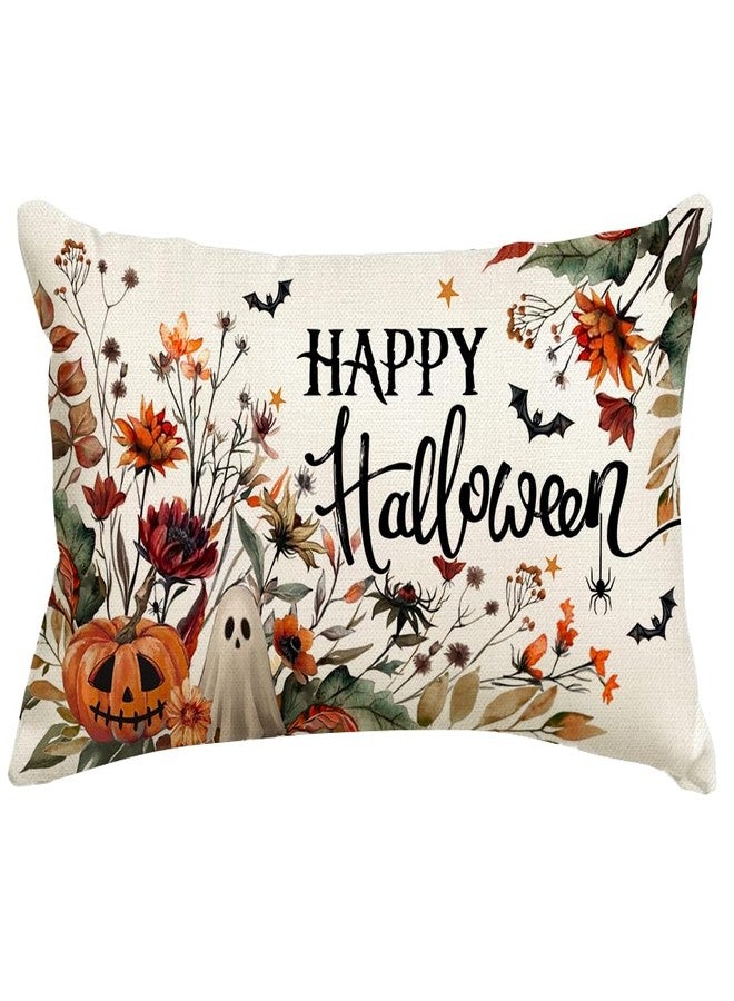 RABUSOFA Halloween Pillow Covers 12x20 inch Pumpkin Ghost Bat Decorative Throw Pillow Horror Floral Wildflowers Couch Cushion Case Decorations for Sofa Bedroom Living Room Home Decor - Image 1