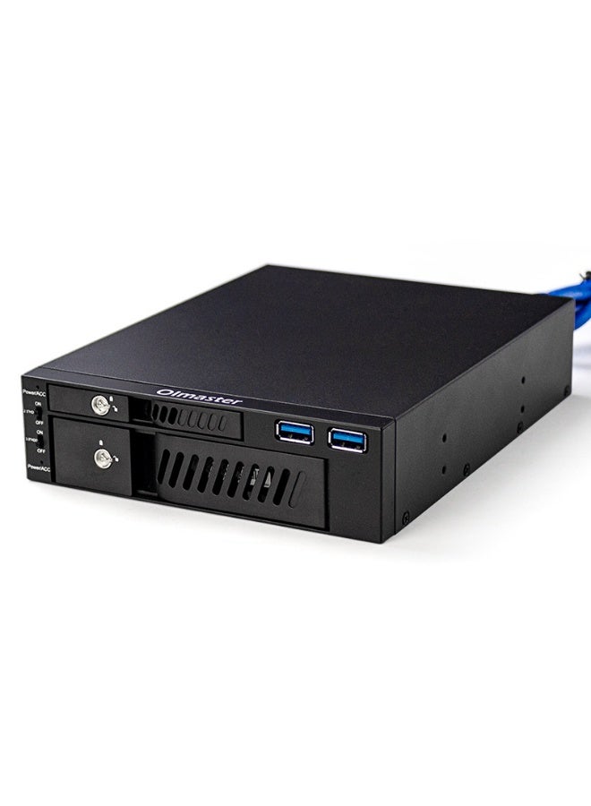 oimaster PC Case Hard Drive Bay – Dual 5.25" Optical Drive HDD Tray Enclosure, 2.5"/3.5" SATA HDD & SSD Support, Dual USB3.0 Ports, Independent Power Switches with Lock, Tool-Free Ventilated Design - Image 1
