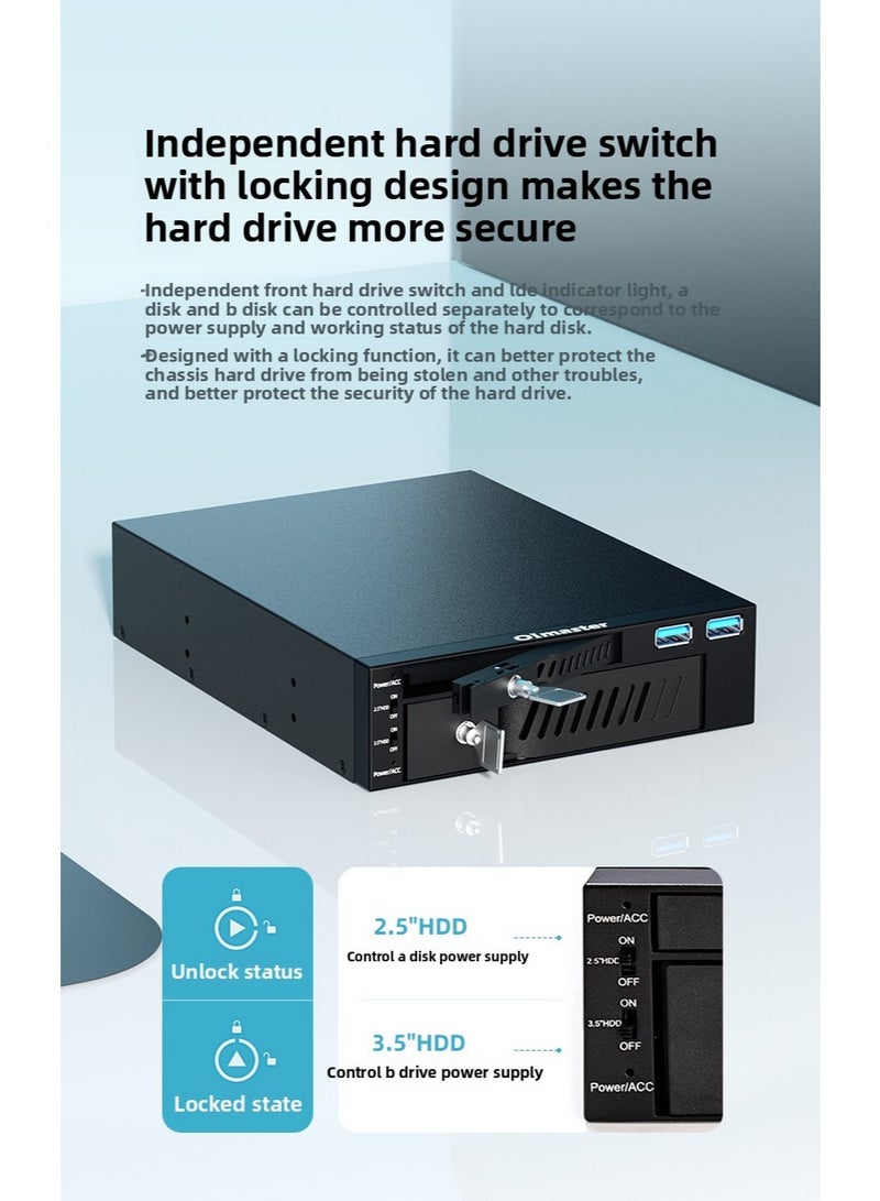 oimaster PC Case Hard Drive Bay – Dual 5.25" Optical Drive HDD Tray Enclosure, 2.5"/3.5" SATA HDD & SSD Support, Dual USB3.0 Ports, Independent Power Switches with Lock, Tool-Free Ventilated Design - Image 5