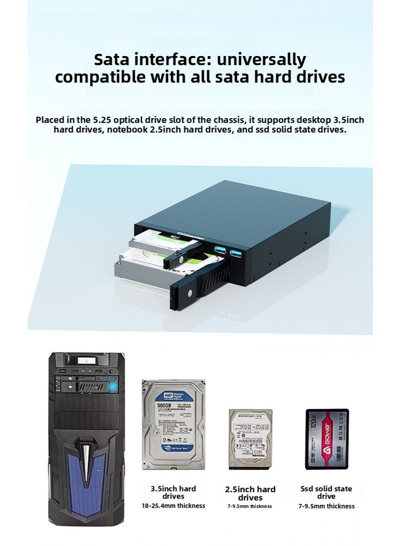 oimaster PC Case Hard Drive Bay – Dual 5.25" Optical Drive HDD Tray Enclosure, 2.5"/3.5" SATA HDD & SSD Support, Dual USB3.0 Ports, Independent Power Switches with Lock, Tool-Free Ventilated Design - Image 2