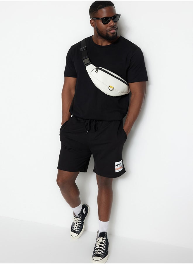 trendyol Large Size Black Regular Cut Medium Length City Printed Elastic Waist Shorts  - Image 3