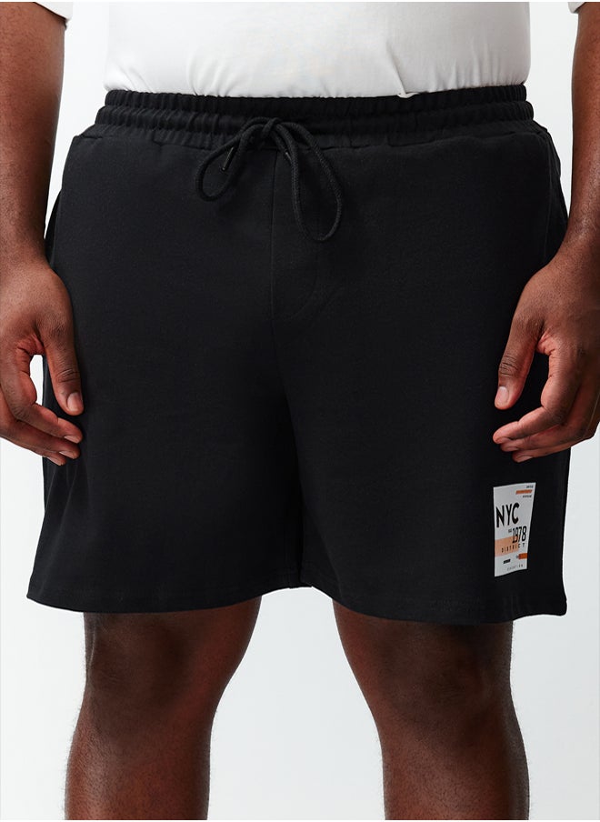 trendyol Large Size Black Regular Cut Medium Length City Printed Elastic Waist Shorts  - Image 1