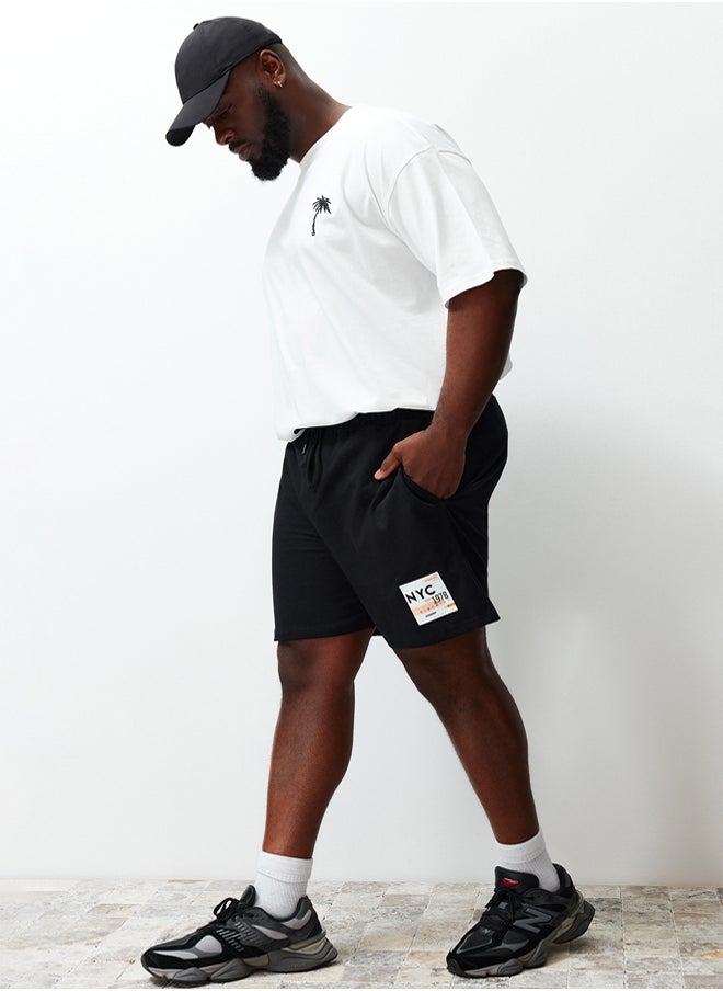 trendyol Large Size Black Regular Cut Medium Length City Printed Elastic Waist Shorts  - Image 5